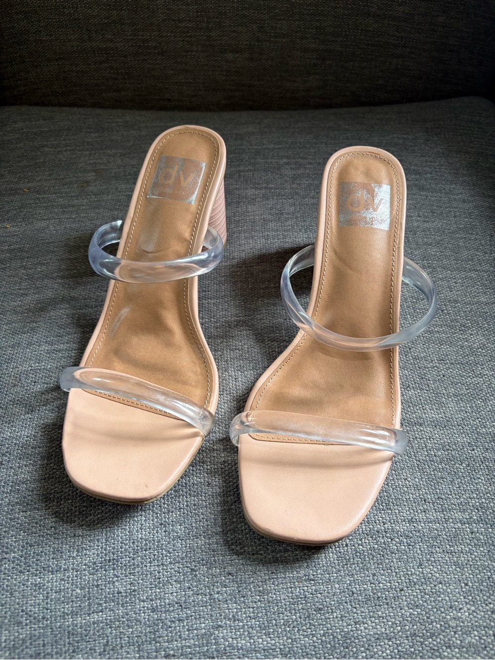 ⁠DV by Dolce Vita Merrick Clear Strap Block Heel Sandals Blush Nude Size 7⁠